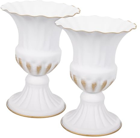 OUNONA Grabvase Retro Stil Gedenkblumenvase Keramik Weiß Gold Grab Blumenschmuck Für Friedhof Außenbereich 2 Stück