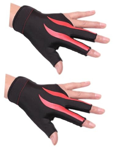 Milisten 2 Stücke Linkshänder Billard Snooker Handschuh 3 Finger Halbfinger Pool Queue Handschuh Dehnbar Nylon Material Rot