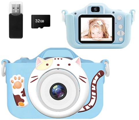 Kinderkamera - Kids Camera/Mädchen Geschenke/1080P Kinder Digitalkamera+32GB TF Karte, Anti-Drop Kamerahülle/HD Video/38 Bilderrahmen und Filter/8x Zoom/5 Lernspiele,Geschenke Jungen Mädchen 3-9 Jahre