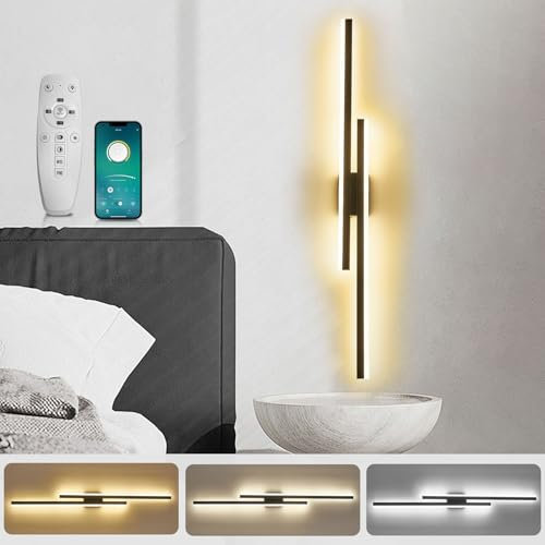 SUCIKORIO LED Wandleuchte Innen Lange 100cm, 48W LED Wandlampe 3000K-6500K Dimmbar 5%-100% Modern Up Down Wandbeleuchtung Schwarz Flurlampe Wand mit Fernbedienung & APP für Schlafzimmer, Wohnzimmer