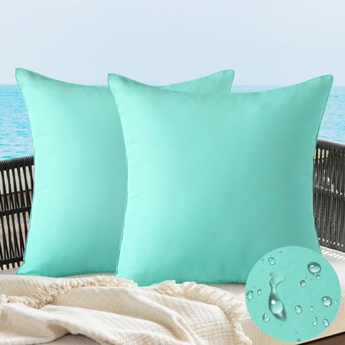 JOTOM 2er Set Outdoor wasserdichte Kissenbezüge, Dekorative Weich Einfarbig Wurf Kissenbezug Moderne Kissenhüllen Sofakissen Dekokissen Zierkissenbezug für Garten Wohnzimmer Deko (45x45cm, Mintgrün)