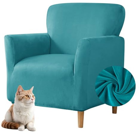 DSAoTeng Samt-Sesselhusse, 1 Stück, Stretch-Sofabezug, einfarbig, Stuhlhussen für Sessel, abnehmbar, waschbar, rutschfest, Sofamöbelschutz für Wohnzimmer, Türkis