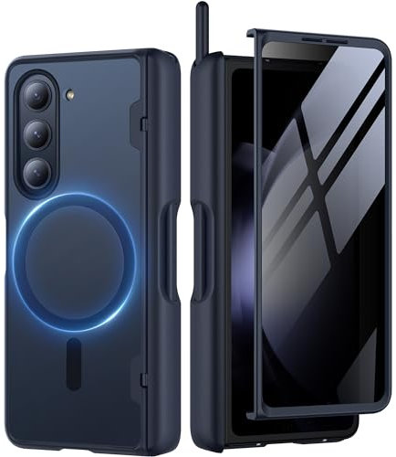 MOBOSI für Z Fold 5 Hülle mit Schutzfolie gegen Peeping auf der Vorderseite Kompatibel mit Magsafe,Galaxy Z Fold 5 Gehäuse mit Vorderseite Displayschutzfolie mit S Stifthalter, Schwarz