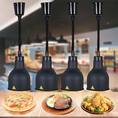Lebensmittel Wärmelampe, 19cm Hängend Speisenwärmer Lampe mit 250W Infrarot-Glühbirne, Wärmelampe für Essen mit 60–180cm Höhenverstellbar, Buffet Heizlampe für Restaurant Küche Hotel(Size:4