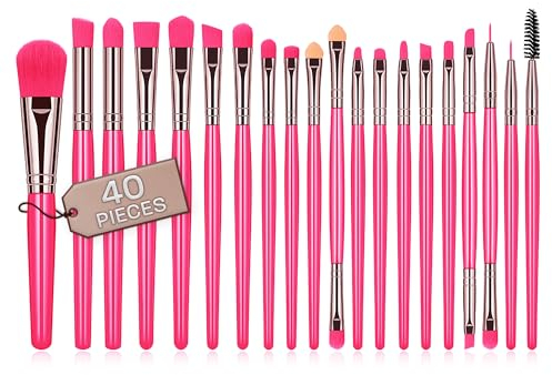 Pinselset makeup professionelle 40 Stück hochwertige synthetische Borsten concealer pinsel lidschatten pinselset puder pinsel make up pinsel (Fuchsia)