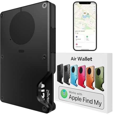 Air Wallet, Portefeuille minimaliste avec puce Airtag intégrée, Blocage RFID Shield Wallet de Crédit, Porte Carte pour Homme, Compatible avec Apple Find My iOS Uniquement, Cadeau pour Mari, Ami (Noir)