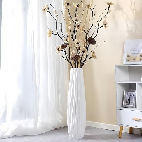 JIDOFUE Weiße Keramikvase Bodenvase 24 Zoll/60 cm hoch Boden Blumenvase Halter dekorative große Vasen für Tisch Tafelaufsätze Regal Home Decor Wohnzimmer getrocknete Blumen Arrangement einfache Vase