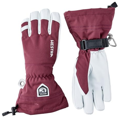 Hestra Army Leather Heli Ski Gloves, 5-Finger Snow Gloves for Skiing & Snowboarding for Men and Women - Bordeaux - 10