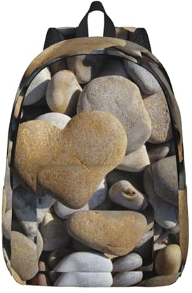 ESASAM Rucksack aus Segeltuch mit Herz-Steindruck, stilvoller und langlebiger Canvas-Rucksack, Schwarz , M