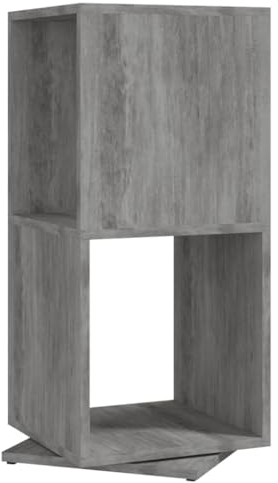 Bücherregal 2 Ebenen, Drehbares Regal mit Buchstützen, Standregal für kleine Räume, Aufbewahrungsregal, 2 Stufe Drehregal für Wohnzimmer, Betongrau 34,5x34,5x75,5 cm Holzwerkstoff