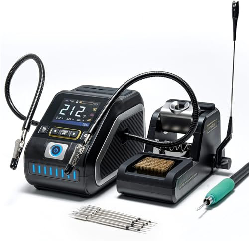 FNIRSI DWS-200 200W 245 Precision Digital Soldering Station Kit with 6 F245 Soldering Iron Tips and 2 Helping Hands, Temp Value & Curve Mode, 3 Temperature Storage, Full-Color Display