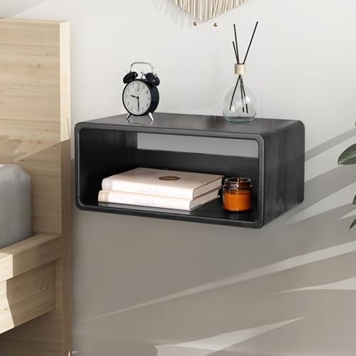 WDSHIYI Schwebender Nachttisch aus Eichenholz, Wandhalterung, stilvolles und minimalistisches Nachttischregal, hängende Aufbewahrung, Telefonablage, Beistelltisch für Schlafzimmer, Wohnzimmer, Büro