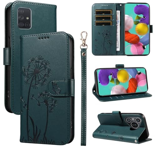 Bravoday Handyhülle für Samsung Galaxy A71 4G Hülle, Premium PU Lederhülle Klappbar Tasche Klapphülle mit Magnet Kartenfach Standfunktion Schutzhülle für Galaxy A71 4G, Dunkelgrün