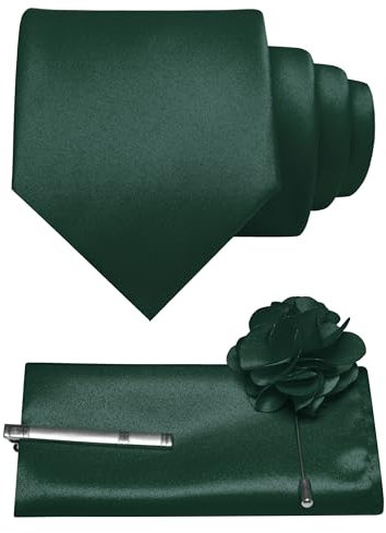 JEMYGINS 3.15 Dark Green Tie and Pocket Square with Tie Clip Lapel Pin Set Mens Necktie for Business and Wedding(7)