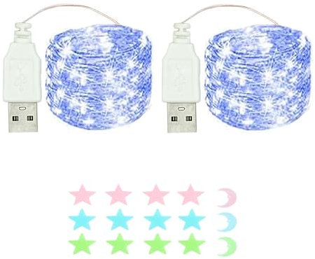 MUXIJIA 2 x luce stringa LED, 50 x LED 5M / 17Ft esterno/interno alimentatore USB impermeabile per camera da letto, cortile, matrimonio, Natale, fai da te, ecc. (Blu)