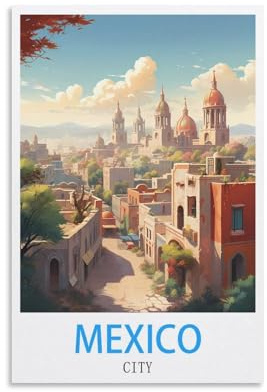 HSAYYIII Mexiko-Stadt-Reiseposter, Vintage-Poster, 30 x 45 cm, Leinwand-Kunst, Poster und Wandkunst, Bild, Druck, Schlafzimmer-Dekor