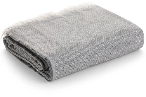 GAMUSI Sofaüberwurf für 3-Sitzer, vielseitig verwendbar, Bettüberwurf 135/150 cm, Jarapa Foulard, Sofaüberwurf, Baumwolle, einfarbig, 230 x 280 cm, Hellgrau