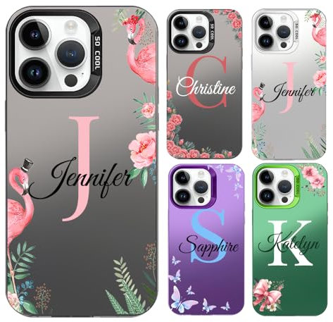 AnNengJing Personalised Initial & Name Hard TPU Protective Back Cover for iPhone 15 Pro with 60 Design Options-Black