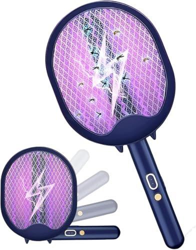 Raqueta Matamoscas Eléctrica, 3 en 1 Plegable Raqueta Matamoscas Electrica, Eléctrico Mosquito Mosca Zapper Matamosquitos Moscas USB Recargable