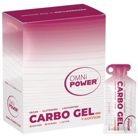 OMNi POWER Carbo Gel (12er Pack) | Energygel für schnelle und einfache Energie | Mit 100 mg Koffein | Innovative gelartige Textur | Geschmacksneutral | Vegan | 12 x 40 g Gel
