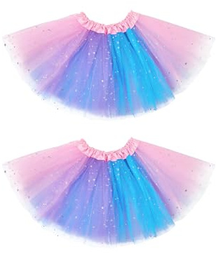 Century Star Sparkle Pink Purple Blue Tutu for Toddler Girls Tulle Ballet Skirts Princess Tutus for Baby Kids Infant 3 Layers Halloween Christmas Dress up Birthday Party Festival 2-8 Years 2 Pack