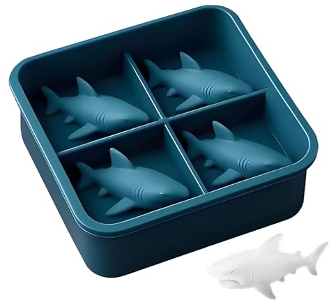 1PCS Blue Shark Ice Cube Tray, 3D Novelty Shark Ice Mould Silicone, Easy-Release Design for Smooth Ice Removal, Ideal for Chilling Whiskey, Cocktails, Juice & Drinks at Home, Parties & Bars