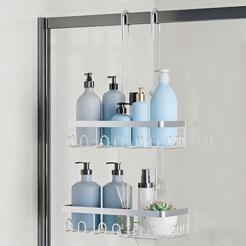 HouseUp Duschablage Zum Hängen Duschregal Ohne Bohren Shampoo Halterung Für Dusche Glastür (weniger als 3 cm) mit 5 Saugnäpfe
