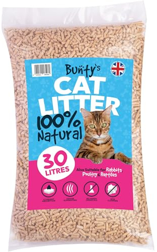 Bunty Cat Litter, 30L - Cat Litter Wooden Pellets with Natural Fresh Scent - Ultra-Absorbent Wood Pellets, Dust-Free, Odour Control, Biodegradable, Non-Clumping - 100% Natural