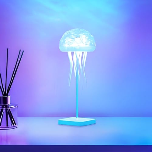Nzkeuf Quallen Lampe mit Sprachsteuerung, 7 Farben LED Nachtlicht, Lavalampe, Jellyfish Lamp, Gegliederte Antennen, USB-C Akku, Nordlicht Lampe für Schlafzimmer, Kinderzimmer und Büro