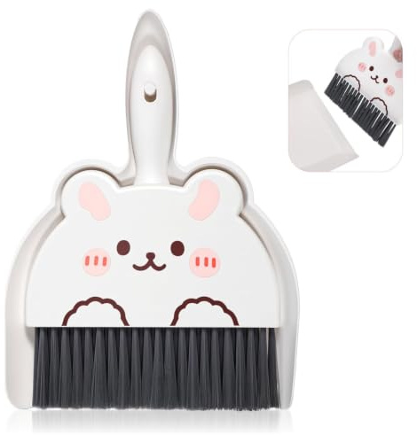 Ji liangli Juego de Escoba y Recogedor de Mano Portátil, Mini Cepillo y Recogedor Pequeño para Mesa, Limpieza de Escritorio, Hogar, Oficina y Mascotas - Diseño Colgable (Blanco)