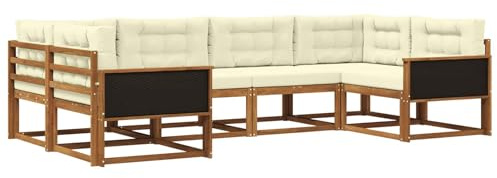 vidaXL Outdoor-Sofagarnitur mit Kissen 6 pcs Natur und Creme, Akazienholz Lounge Set für draußen, modernes Gartenmöbel, wetterfest und stylisch für deinen Garten