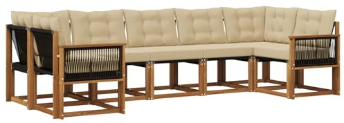 vidaXL Outdoor-Sofagarnitur mit Kissen 7 pcs Natur und Beige, Moderne Gartenlounge, robuster Sofa, eleganter Patio, stylische Möbel für gemütliches Sitzen im Freien