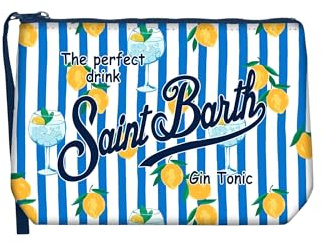 Saint Barth Mc2 Donna Pochette ALIN001-Gin Tonic Lemon Stripes Gomma Blu Chiaro Taglia Unica