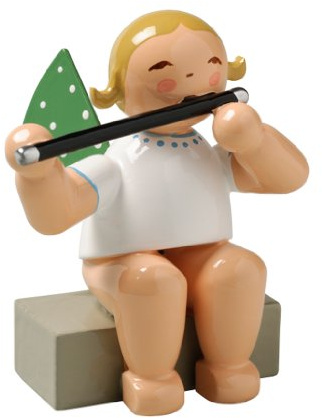 Wendt & Kühn Engel mit Querflöte sitzend Größe 5-6 cm