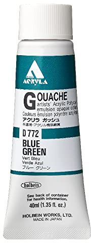 Holbein Acrylic Gouache Artists Acrylic Polymer Emulsion, 40ml Blue Green (D772A)
