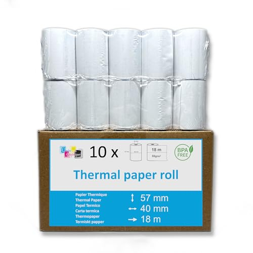 10 rouleaux, bobines cartes bancaire, papier thermique 57 x 40 x 12 mm pour terminal de paiement, calculatrice
