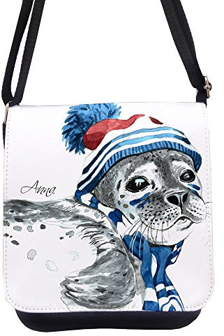 ilka parey wandtattoo-welt Tasche Kindertasche Handtasche Schultasche Schultertasche Robbe mit Name kt126