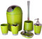 Bathlux Modern Design 6 Piece Bathroom Accessory Set, Toilet Brush, Waste Bin, Soap Dish, Tooth Brush Holder Soap Dispenser, Rinse Cup (Green)