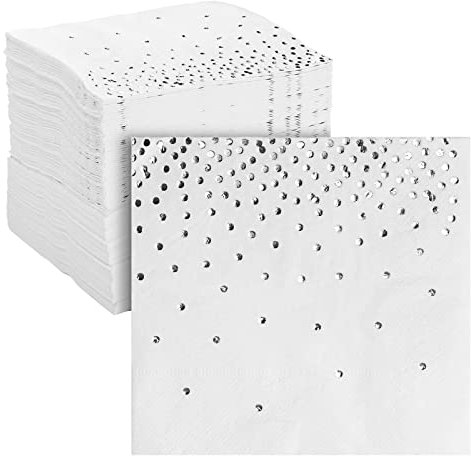 100-Pack Silver Cocktail Paper Napkins - 3-Ply Disposable Party Napkins, Decorative Serviettes for Wedding, Birthday Parties, Events, and Family Gatherings