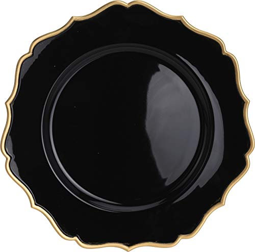 Set mit 4 Platztellern, 33 cm, Schwarz mit goldfarbenen Rändern