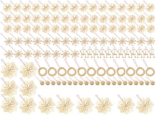 infactory Strohsterne Weihnachten: 132-teiliges Strohschmuck-Set für den Weihnachtsbaum, 7 Formen (Strohschmucke Weihnachten, Strohstern Weihnachten, Weihnachtsbeleuchtung)