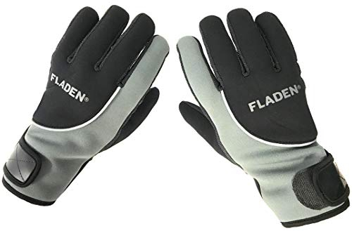 FLADEN Angelhandschuhe aus Neopren, mit Thinsulate-Fleece gefüttert, mit sicherem Handgelenkband, Klettverschluss für Angeln und Arbeiten in kalten und feuchten Bedingungen, Größe L, Schwarz / Grau