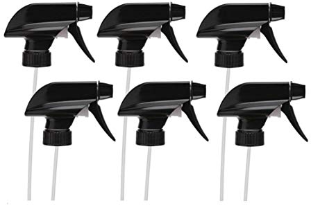 6Pcs Trigger Sprayer Heavy Duty Replacement Nozzle with Mist Spray and Stream Sprayer Replacement Trigger Black Spray Tops Fits Standard 8oz/16oz Boston Round 28/400 Neck Spray Bottles