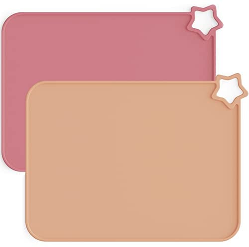 Moonkie 2PC Baby Silikon Platzset Abwaschbar, Platzdeckchen, rutschfest Tischset Kinder, Kinder Platzset, Schmutzabweisend, Tragbar, für Kinder und Kleinkinder (Gedämpftes/Warmes Rosa)
