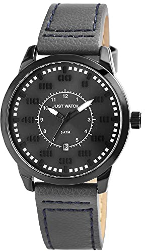 Just Watch Benedict Herren-Uhr Echt Leder Armband Datum Analog Quarz JW20158 (grau)