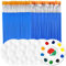 65 Pcs Paint Brush Pallete Set for Kids,60pcs Flat Small Brush + 5 PCS Round Paint Tray Palettes,Children Nylon Hair Detail Paint Brushes for Paint Party Classroom Acrylic Oil Watercolor Painting