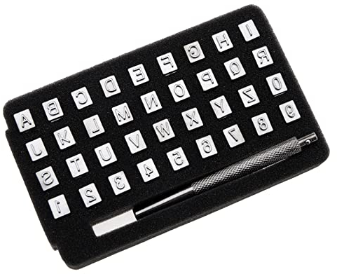 Create idea 37 STÜCKE 6 mm Buchstabe Alphabet (A-Z) und Zahl (0-9) Stanzen Stanzwerkzeug Sattelherstellungswerkzeuge Lederhandwerk Schnitzen Prägestempel für DIY Lederhandwerk Druck