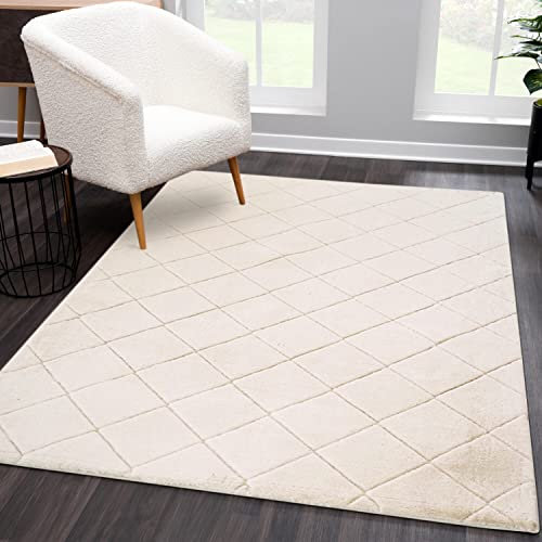 carpet city Teppich Hochflor Wattiert Einfarbig - Ivory 120x170 cm Rechteckig - Weicher Wohnzimmerteppich - 3D-Optik, Hoch-Tief-Effekt - Moderne Teppiche Schlafzimmer