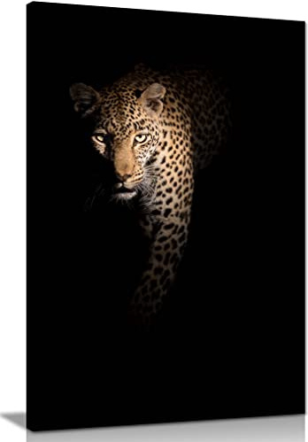 Panther Print Fine Art Prints Leopard with Predator Eyes in the Dark Artistic Framed Canvas Print, Pictures for Home Walls, Bedroom, Living Room & Bathroom Decor 76x51cm (30x20in)