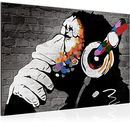Runa Art Bild Affe mit Kopfhörer Modern Wandbilder Loft Wohnzimmer 1 Teilig - Made In Germany - Street Art Graffiti Bunt Flur 042515b